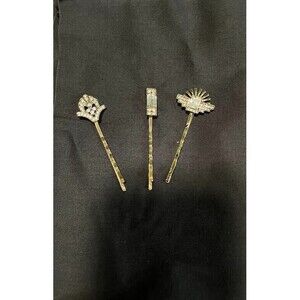 Set of 3 Beautiful Vintage Retroglam Rhinestone & Clear Jewel Hair 3" Bobby Pins